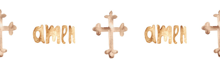 Watercolor Christian border.Watercolor hand-drawn border.