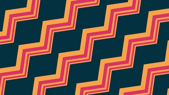 Retro Zigzag Pattern Seamless Motion Graphic Vibrant Orange Pink Stripes on Dark Teal Background