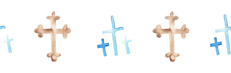 Watercolor Christian border.Watercolor hand-drawn border.