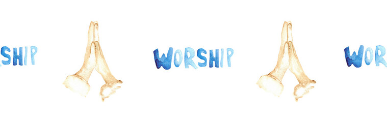 Watercolor Christian border.Watercolor hand-drawn border.