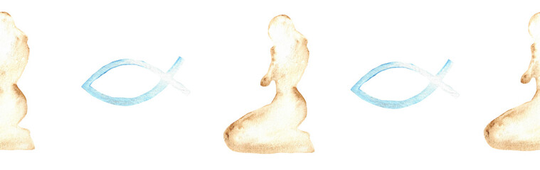 Watercolor Christian border.Watercolor hand-drawn border.