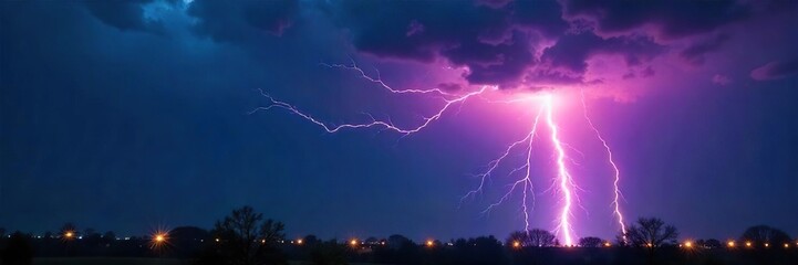 Dramatic Lightning Bolts Illuminate Night Sky Vibrant Electric Storm Photography