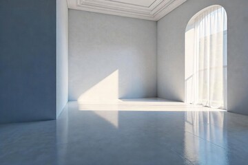 Fototapeta premium Polished Chrome Surface Reflecting a Still, Quiet Room Silent Shine and Peaceful Reflection