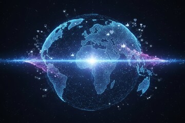 Digital connections: global network visualization with earth and data icons.