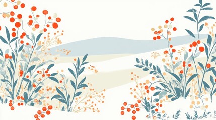 Christmas illustration botanical landscape.