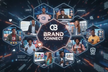 Diverse group engaged in virtual brand connection meeting for product promotion.