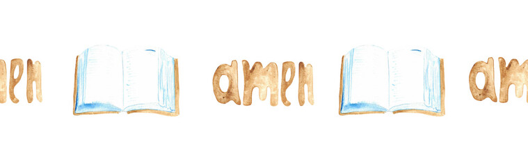 Watercolor Christian border.Watercolor hand-drawn border.