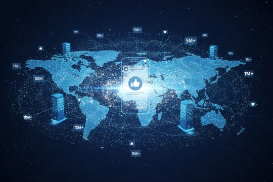 Global social media connectivity: digital networks and data exchange across continents.