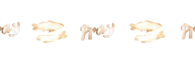 Watercolor Christian border.Watercolor hand-drawn border.