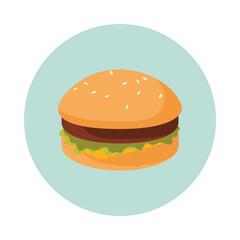 Simple isolated hamburger icon in round shape representing American fast food vector illustration