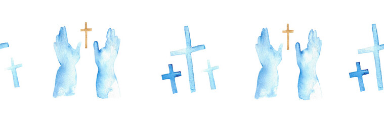 Watercolor Christian border.Watercolor hand-drawn border.