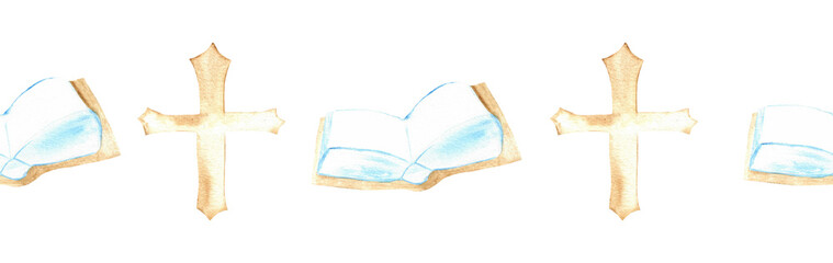 Watercolor Christian border.Watercolor hand-drawn border.