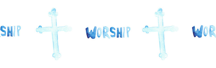 Watercolor Christian border.Watercolor hand-drawn border.