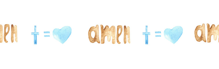 Watercolor Christian border.Watercolor hand-drawn border.
