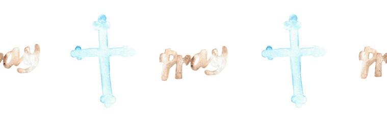 Watercolor Christian border.Watercolor hand-drawn border.