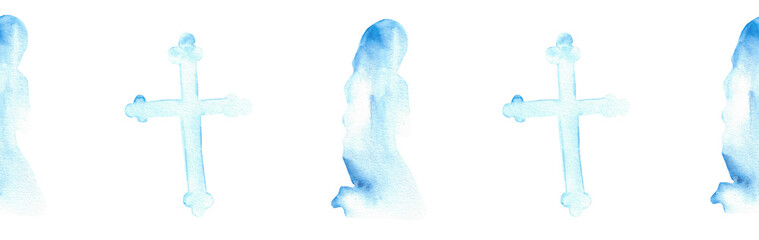 Watercolor Christian border.Watercolor hand-drawn border.