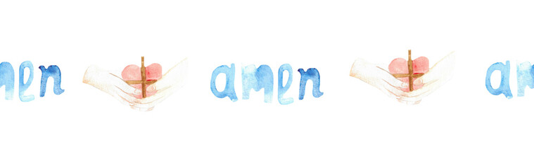 Watercolor Christian border.Watercolor hand-drawn border.
