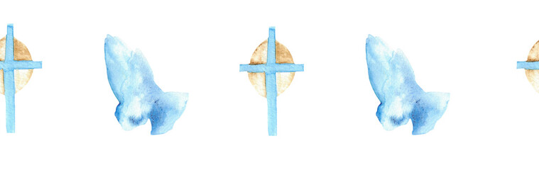 Watercolor Christian border.Watercolor hand-drawn border.