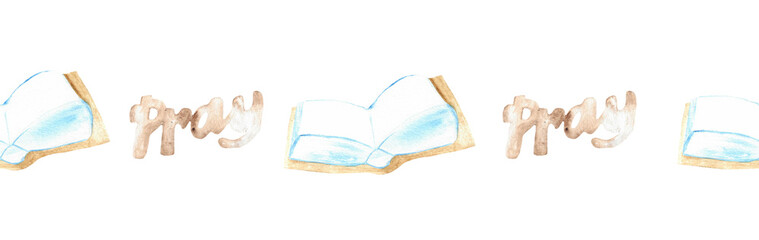 Watercolor Christian border.Watercolor hand-drawn border.