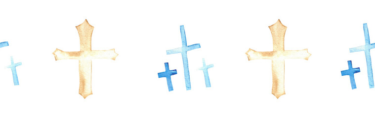 Watercolor Christian border.Watercolor hand-drawn border.