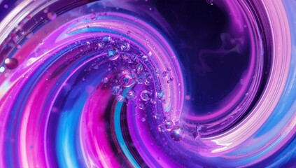 Swirling colorful vortex occupying digital canvas, with translucent fluid droplets and bubbles