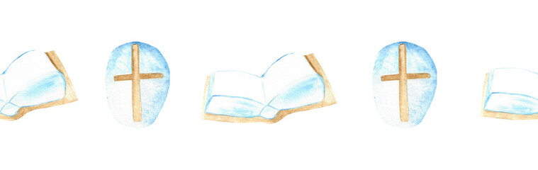  Watercolor Christian border.Watercolor hand-drawn border.