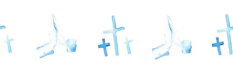  Watercolor Christian border.Watercolor hand-drawn border.