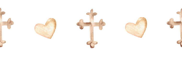  Watercolor Christian border.Watercolor hand-drawn border.