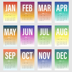 2026 Calendar template design with colorful vibrant gradient. Modern futuristic minimalist style.