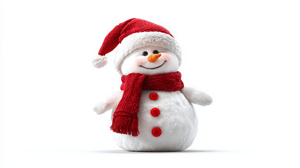 Fototapeta premium Festive snowman wearing a red hat and scarf. A cheerful winter holiday decoration spreading joy and warmth during the holiday season.