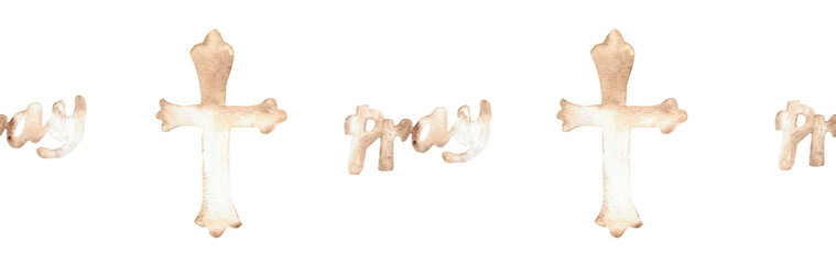  Watercolor Christian border.Watercolor hand-drawn border.