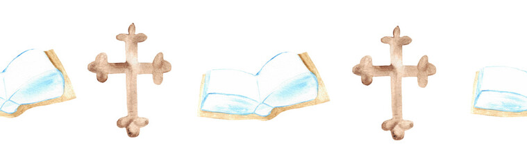  Watercolor Christian border.Watercolor hand-drawn border.