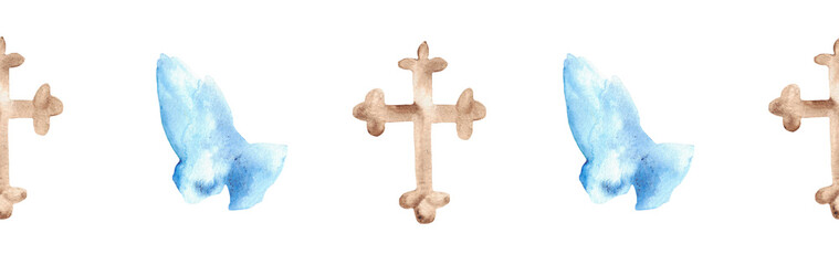  Watercolor Christian border.Watercolor hand-drawn border.