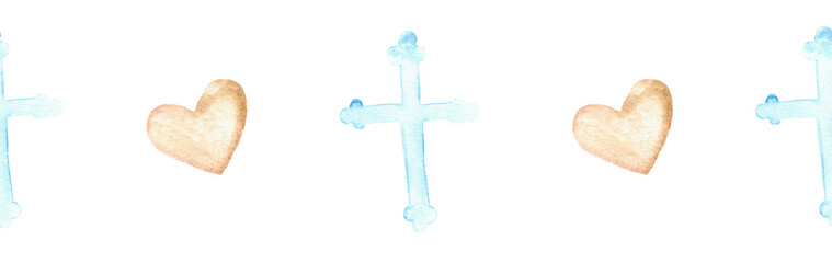  Watercolor Christian border.Watercolor hand-drawn border.