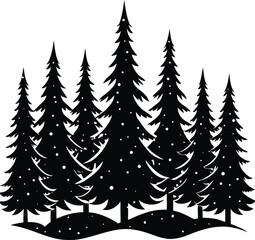 Obraz premium Winter forest silhouette Black pine trees silhouette with falling snow 2