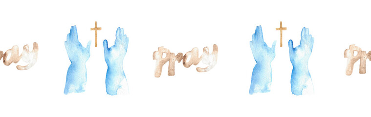 Watercolor Christian border.Watercolor hand-drawn border.