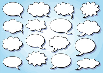 Collection of fifteen stylized white speech bubbles vector illustration for eps format silhouette vector illustration white background