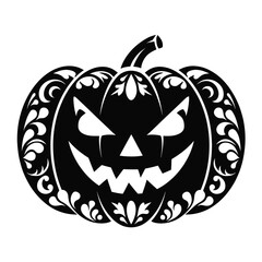Vector woodcut style stencil jack o lantern halloween illustration scalable eps file silhouette vector illustration white background