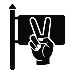 Obraz premium Vector illustration of a hand showing peace sign in front of a rectangle signboard silhouette vector illustration white background