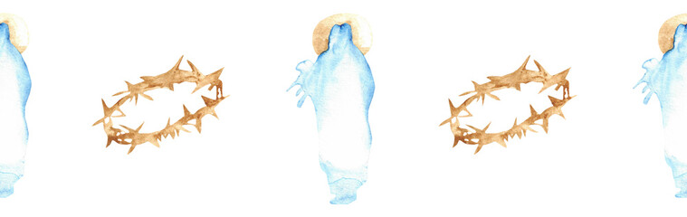 Watercolor Christian border.Watercolor hand-drawn border.