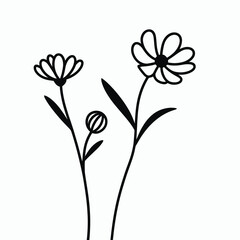 Minimalist vector illustration of delicate flowers with bud and open petals scalable eps art silhouette vector illustration white background
