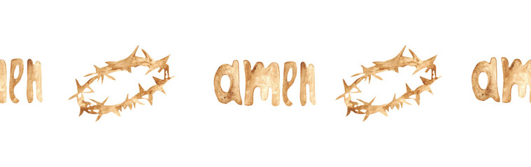 Watercolor Christian border.Watercolor hand-drawn border.