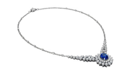 Elegant sapphire and diamond necklace for luxury jewelry concept isolated PNG with Transparent Background
