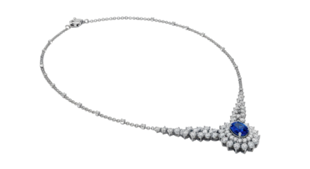 Elegant sapphire and diamond necklace for luxury jewelry concept isolated PNG with Transparent Background
