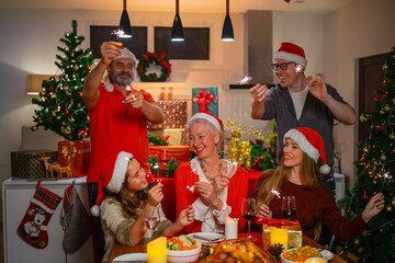 Family are celebrating Christmas at home.