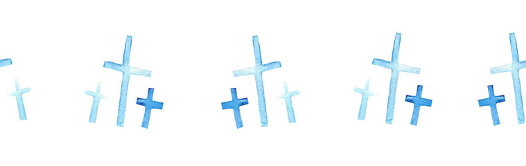 Watercolor Christian border.Watercolor hand-drawn border.