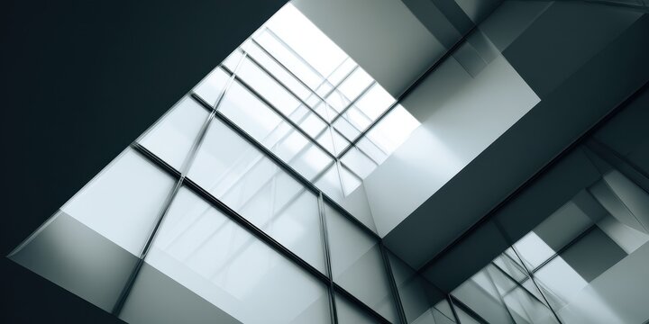 Modern Interior View Looking Up at Skylight and Glass Ceiling