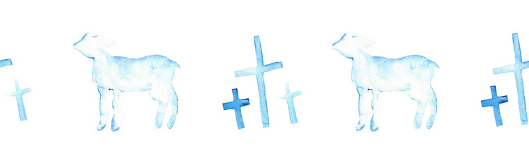 Watercolor Christian border.Watercolor hand-drawn border.