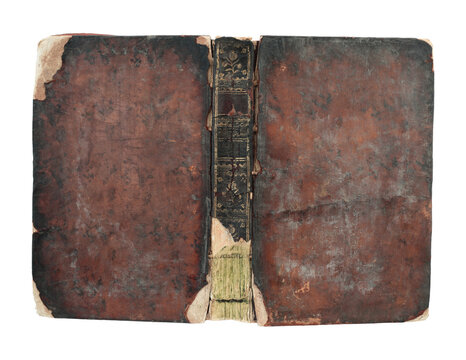 Fully unfolded antique book cover with aged leather texture and vintage look, isolated on transparent background - Powered by Adobe