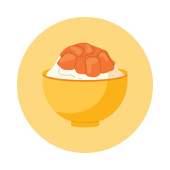 Colorful Taiwan mango shaved ice dessert in a yellow bowl isolated on white background vector illustration